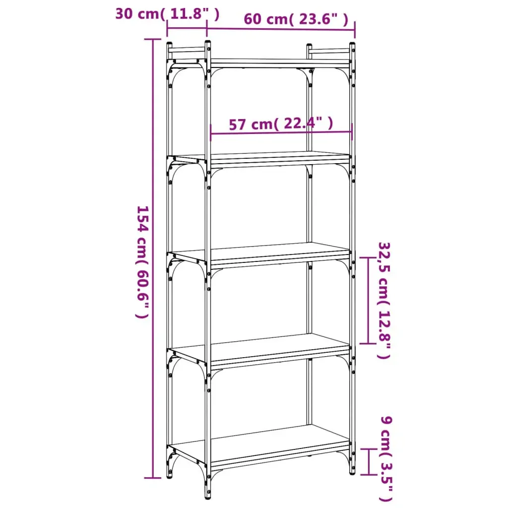 Bookcase 5-Tier Black 60x30x154 cm Engineered Wood Price