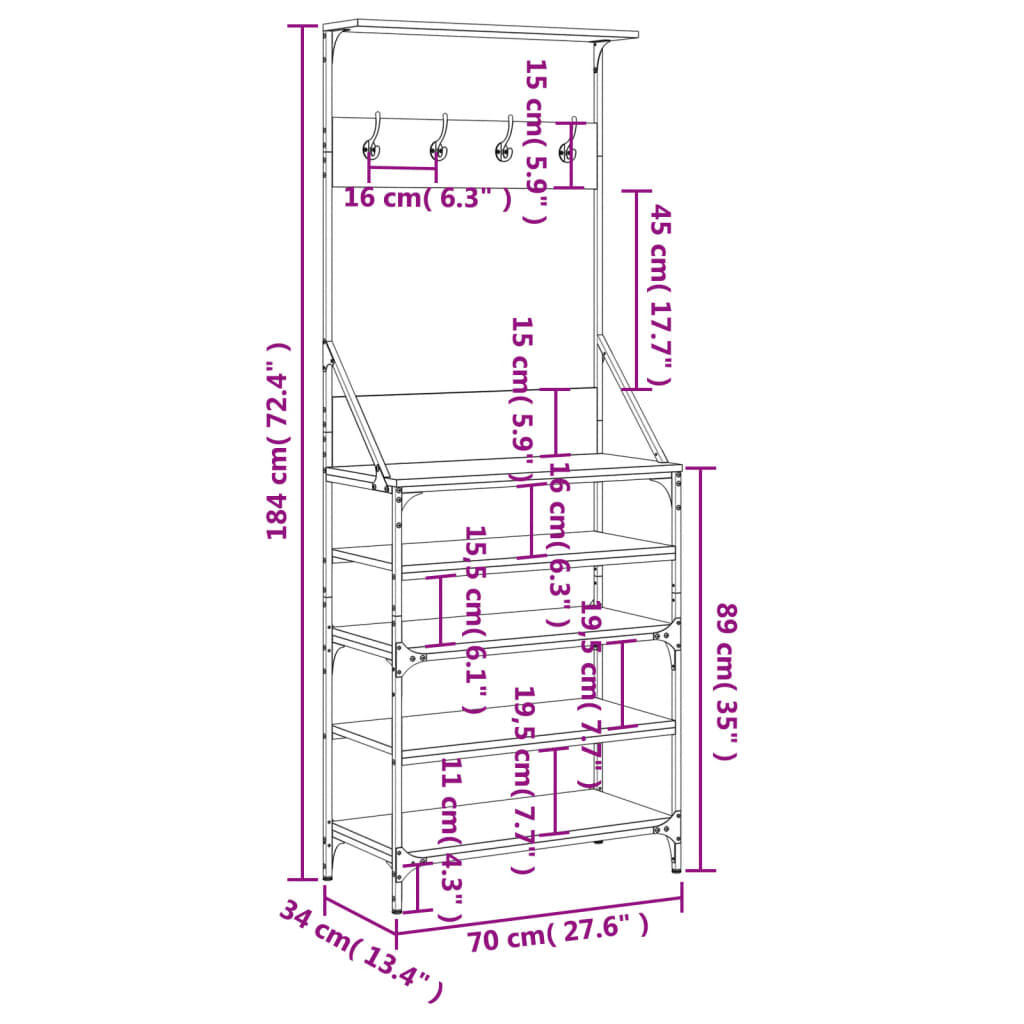 Clothes Rack with Shoe Storage Black 70x34x184 cm Price