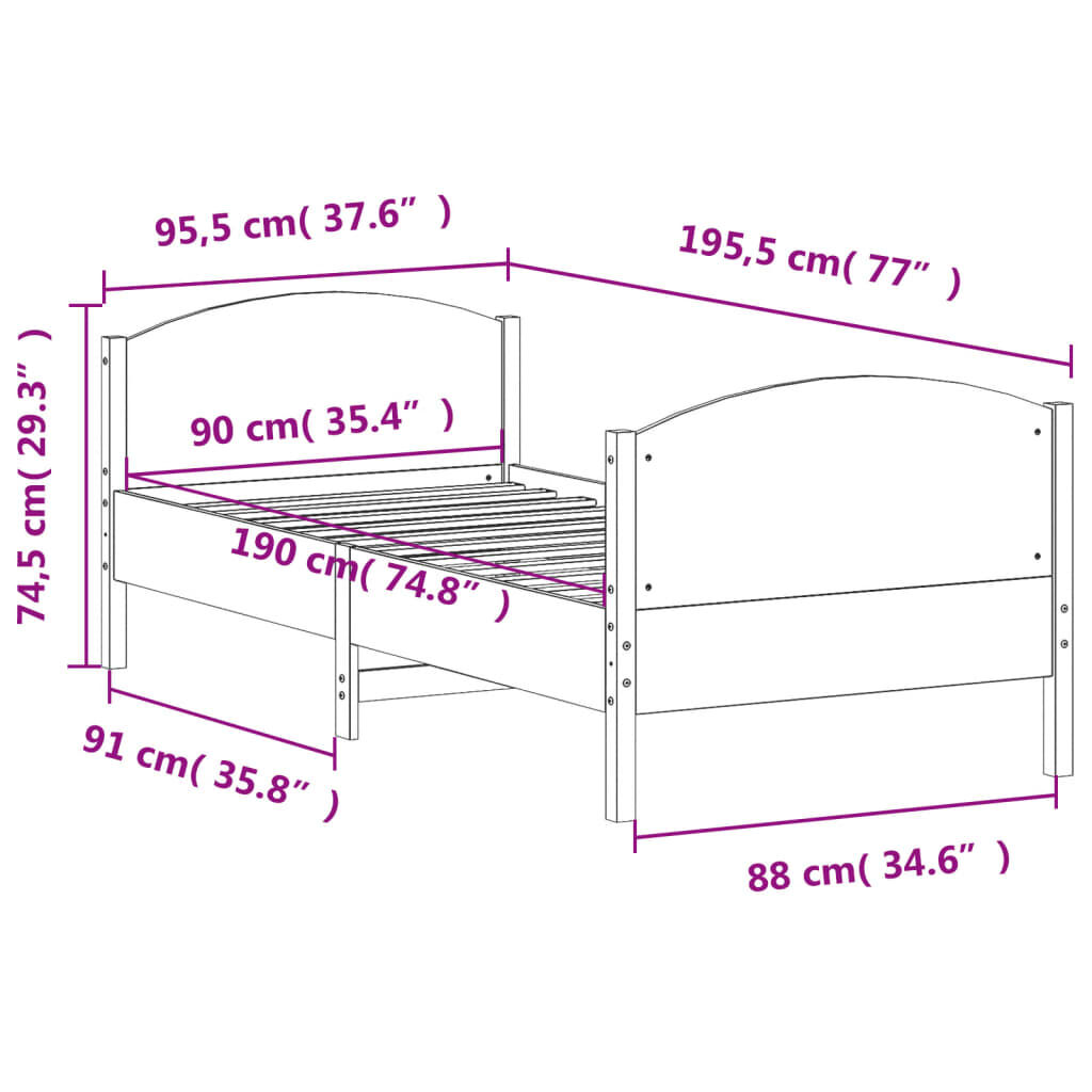 Bed Frame without Mattress 90x190 cm Solid Wood Pine Price