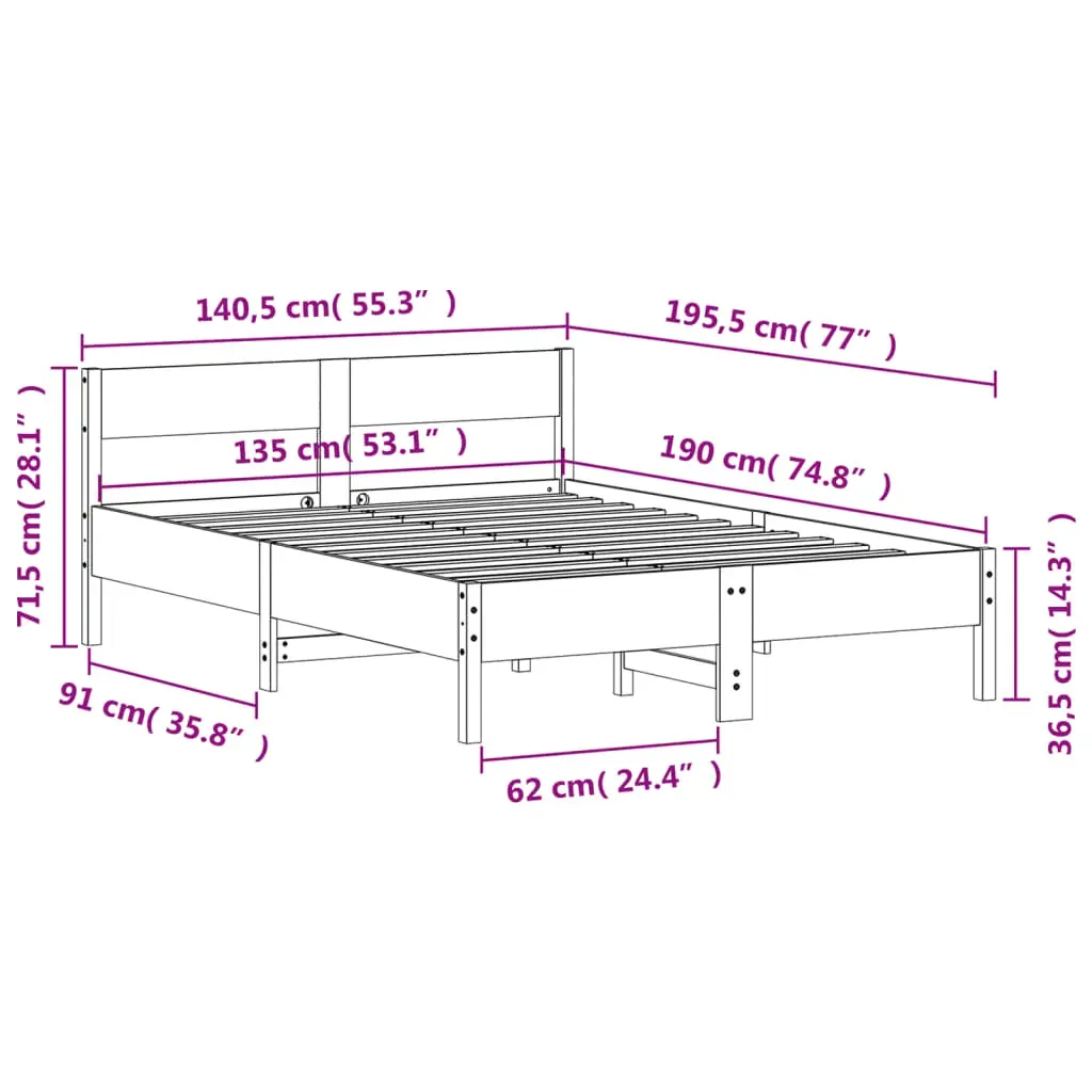 Bed Frame without Mattress 135x190 cm Solid Wood Pine Price