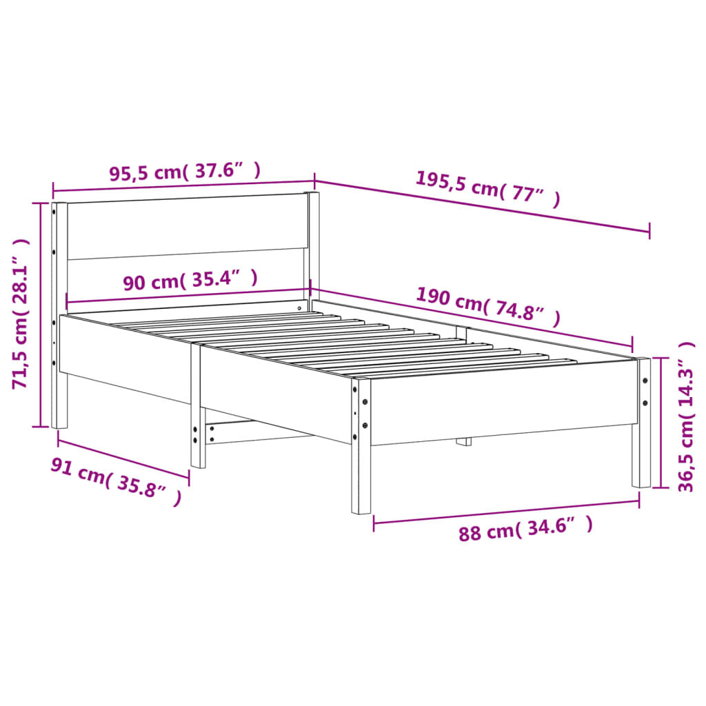 Bed Frame without Mattress 90x190 cm Solid Wood Pine Price