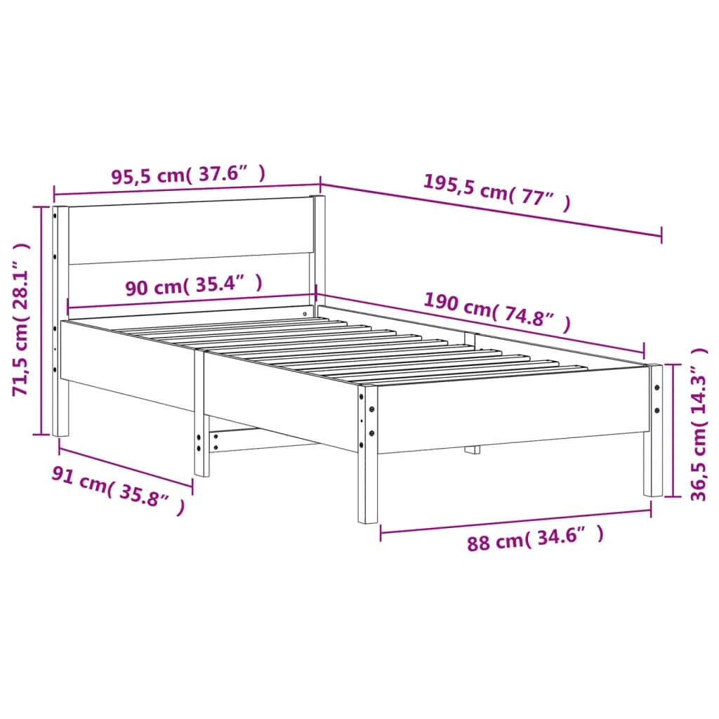 Bed Frame without Mattress 90x190 cm Solid Wood Pine Price