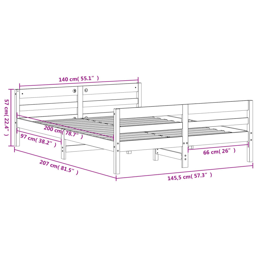 Bed Frame without Mattress 137x187 cm Double Solid Wood Pine Price