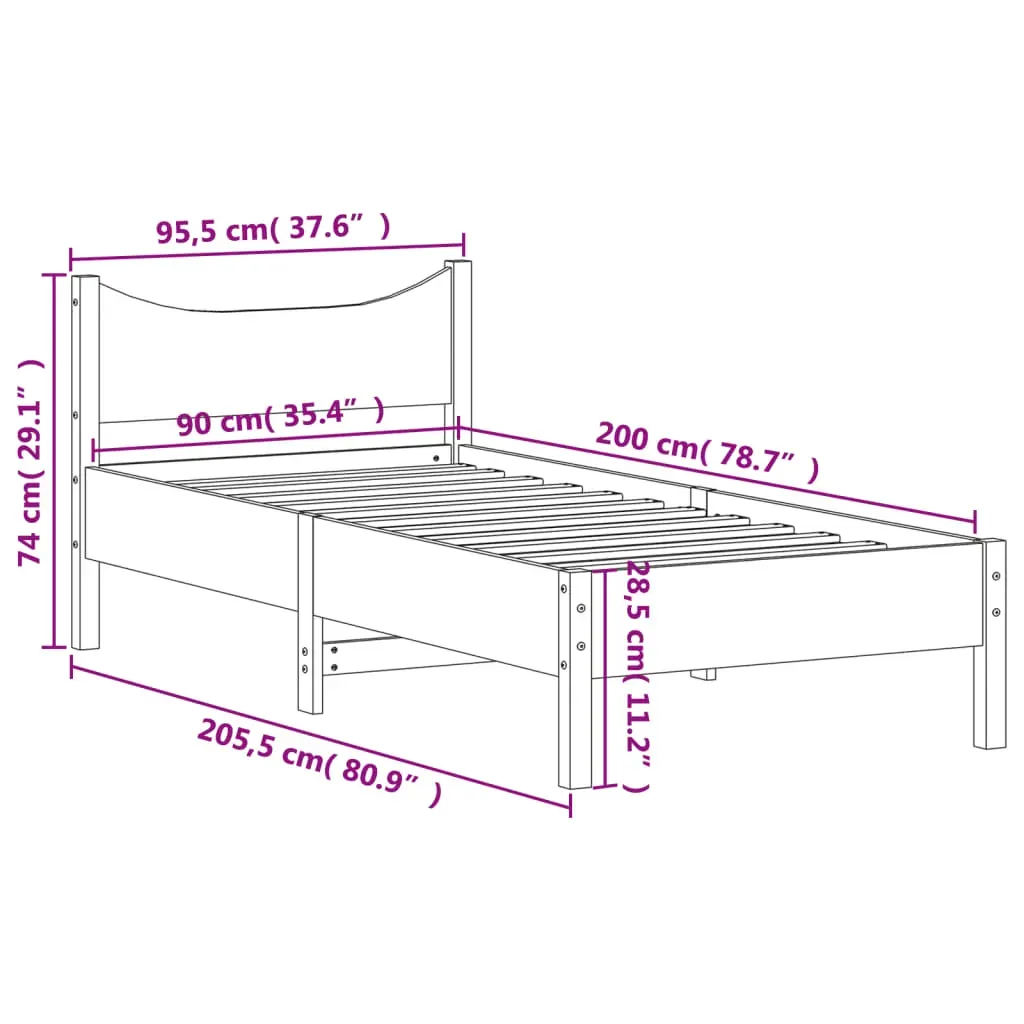 Bed Frame without Mattress 92x187 cm Single Solid Wood Pine Price