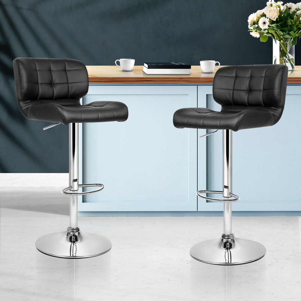 Artiss 2x Bar Stools Gas Lift Leather Padded Stool Black Price