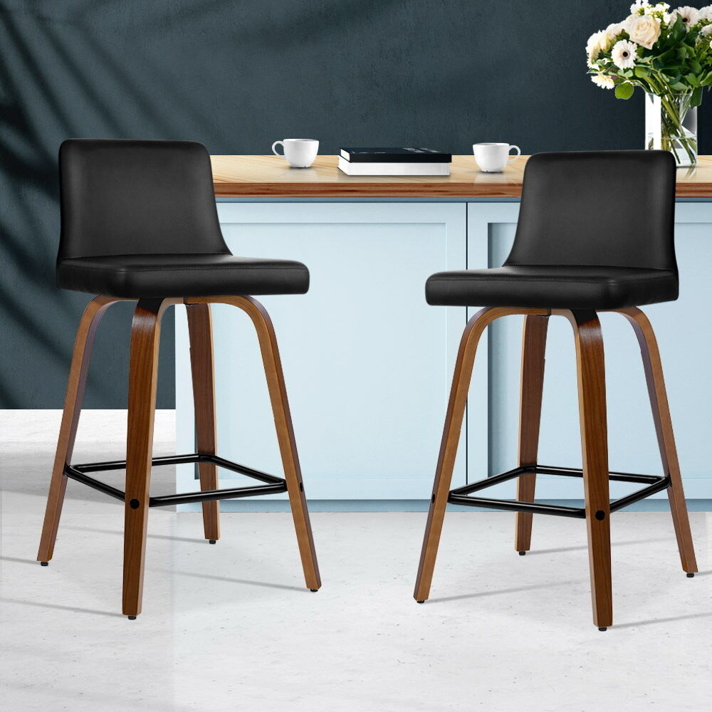 2x Bar Stools Swivel Leather Padded Wooden Price