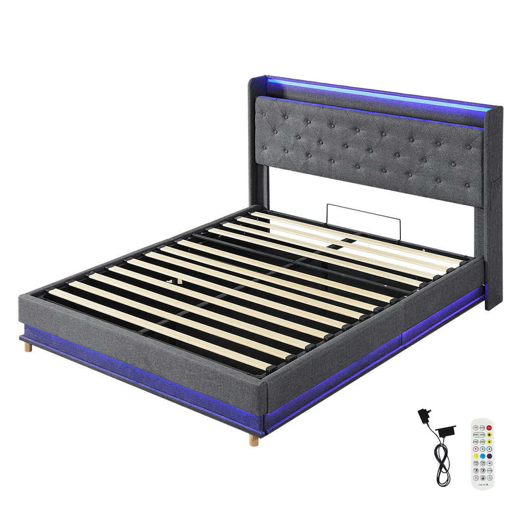 levede queen bed frame gas lift led light Price