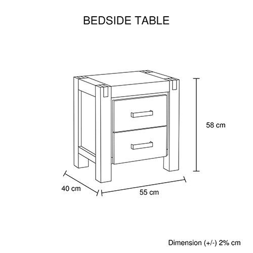 Bedside Table 2 drawers Night Stand in Solid Acacia Wood Oak Colour Price