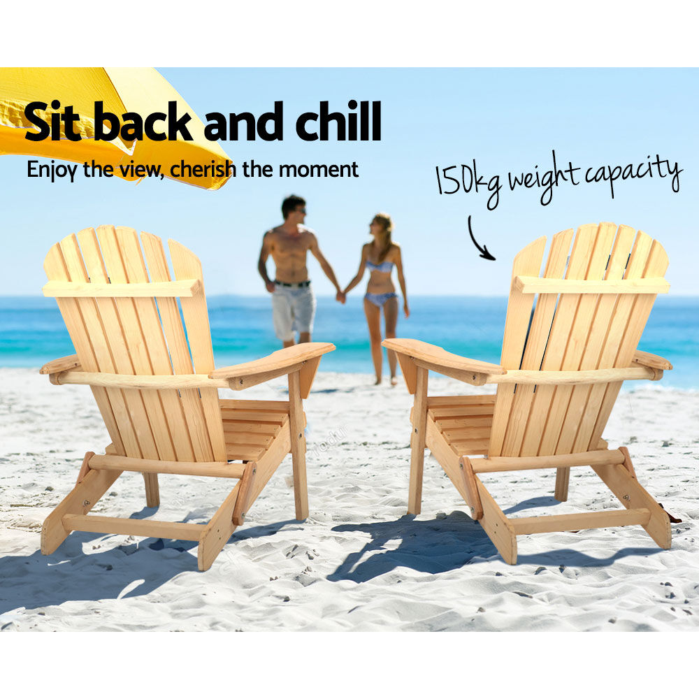 Gardeon 3PC Adirondack Outdoor Table and Chairs Wooden Foldable Beach Chair Natural Price
