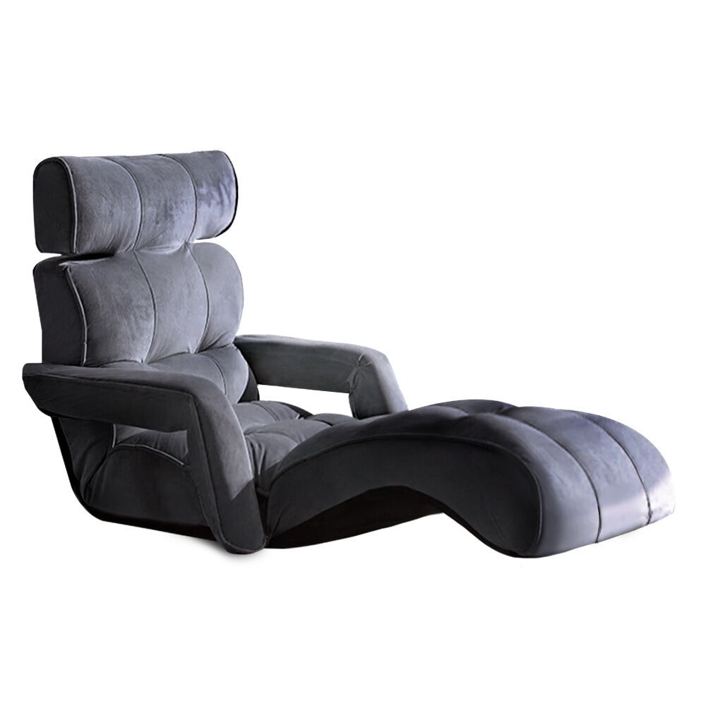 Floor Lounge Sofa With Armrest Flocking Fabric Charcoal Price