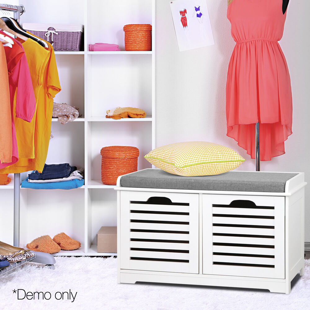 Fabric Shoe Bench with Drawers - White & Grey Price
