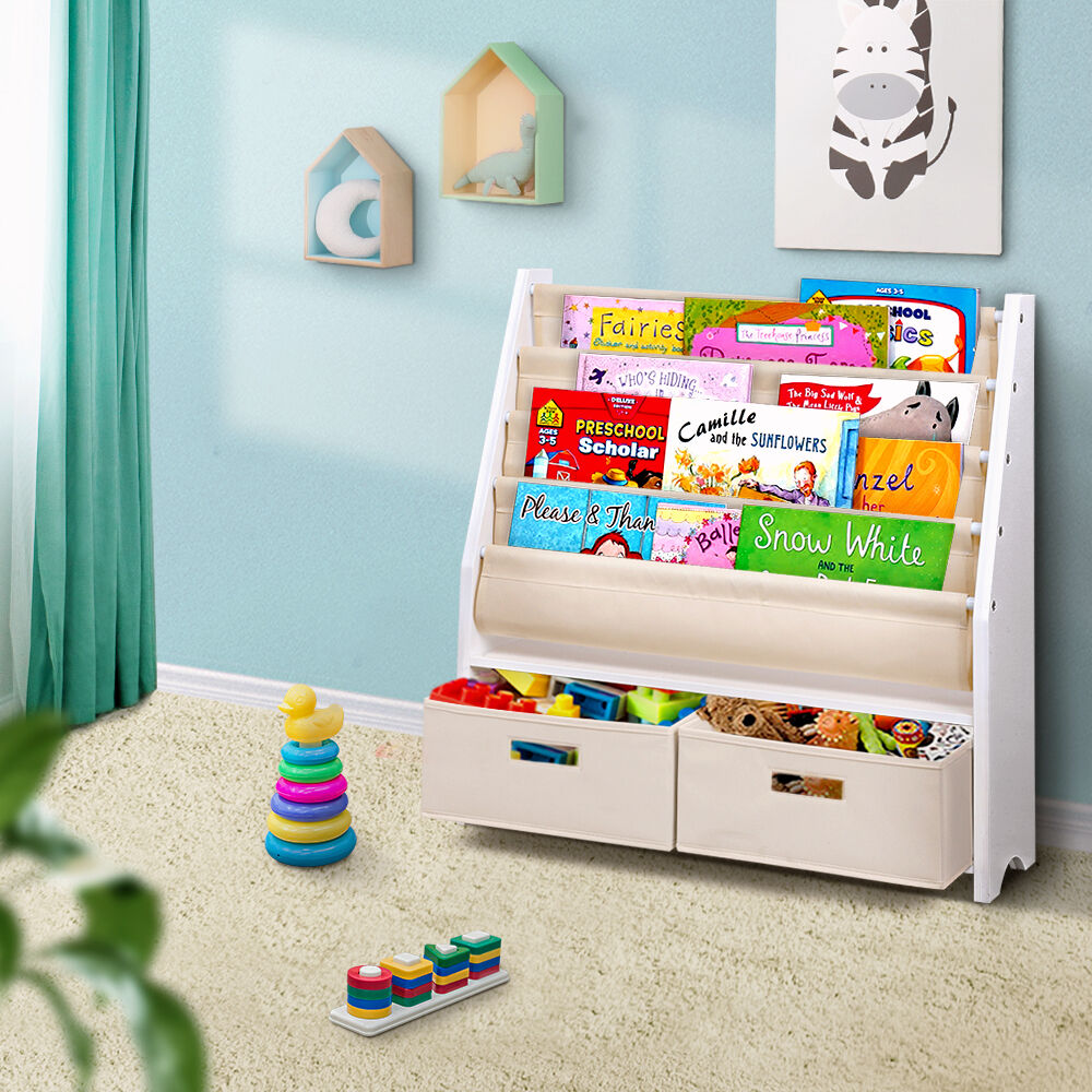 4 Tiers Kids Bookshelf Magazine Rack Children Bookcase Organiser Drawer Price