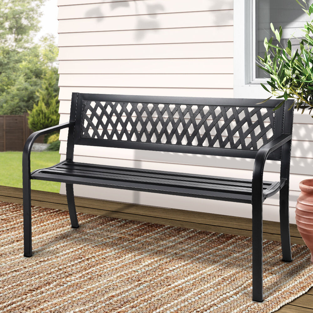 Outdoor Garden Bench Seat Steel Outdoor Furniture 2 Seater Park Black Price