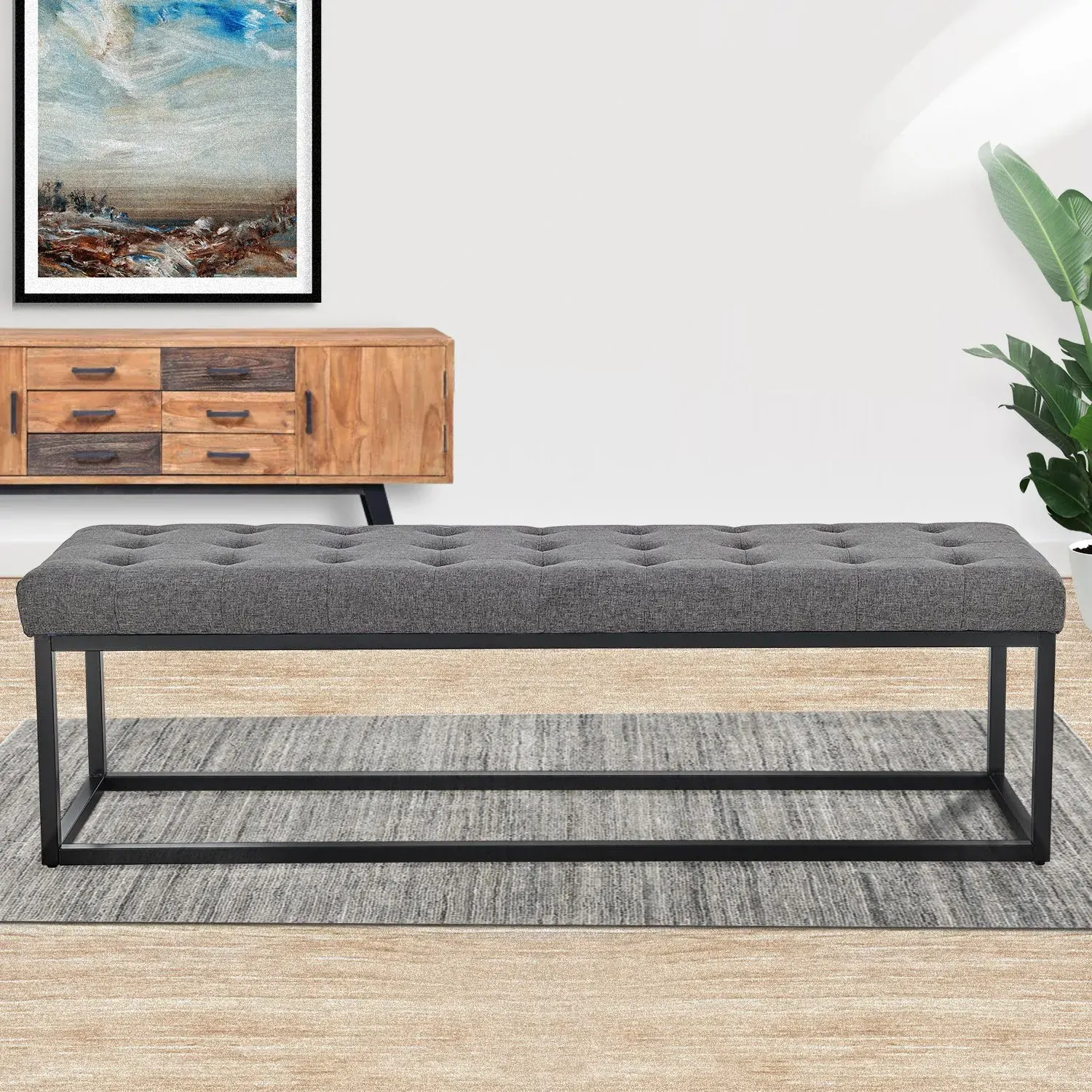 Cameron Button-Tufted Upholstered Bench with Metal Legs Price
