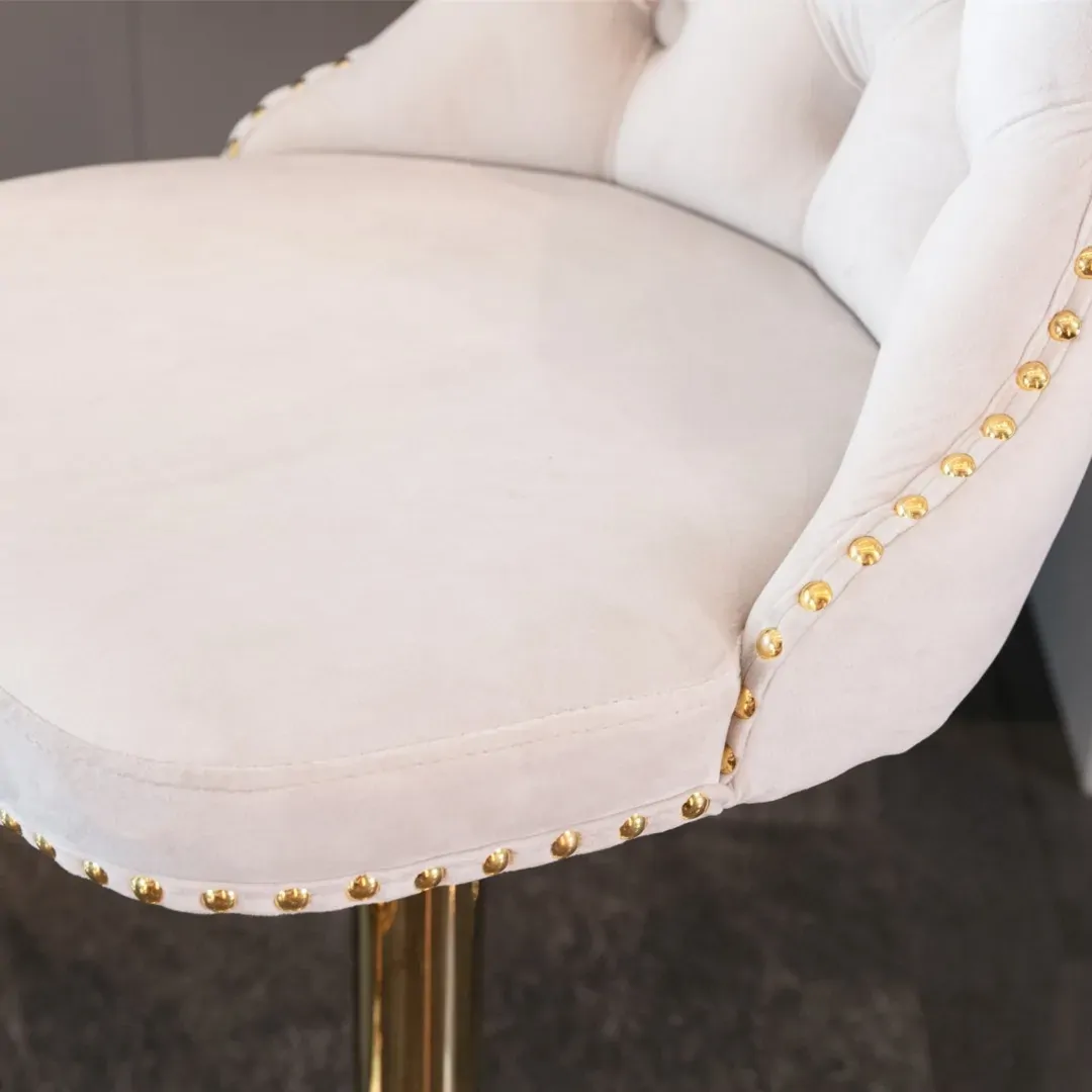 2x Height Adjustable Swivel Bar Stool Velvet Studs Barstool with Footrest and Golden Base Price
