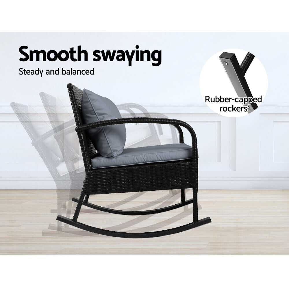 Outdoor Furniture Rocking Chair Wicker Garden Patio Lounge Setting Black Price