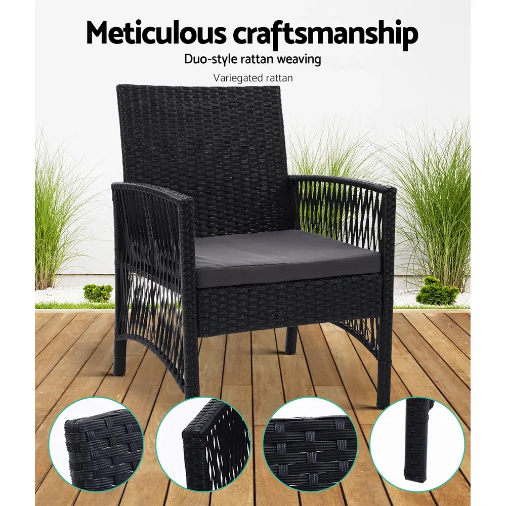 Outdoor Furniture Dining Chairs Wicker Garden Patio Cushion Black Gardeon Price