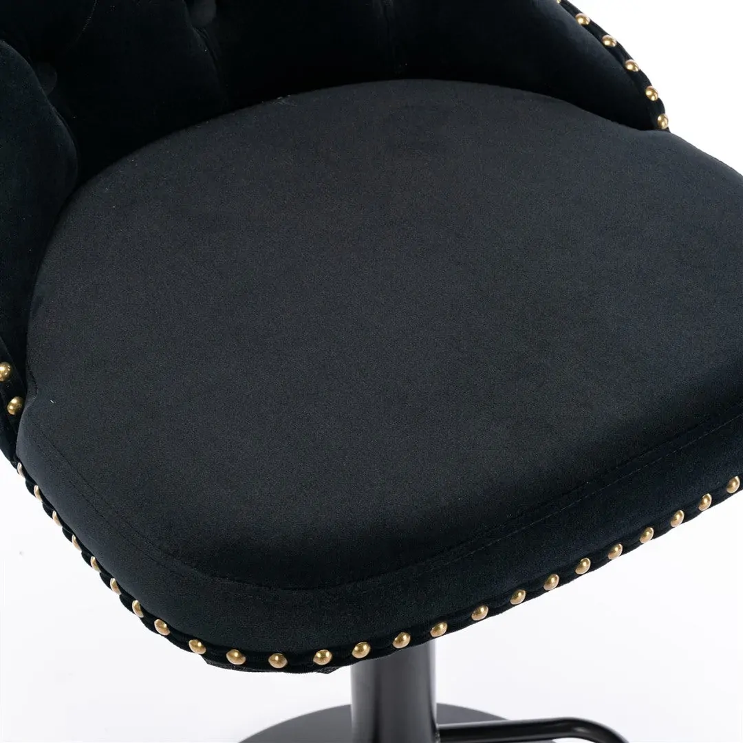 2x Height Adjustable Swivel Bar Stool Velvet Nailhead Barstool with Footrest Price