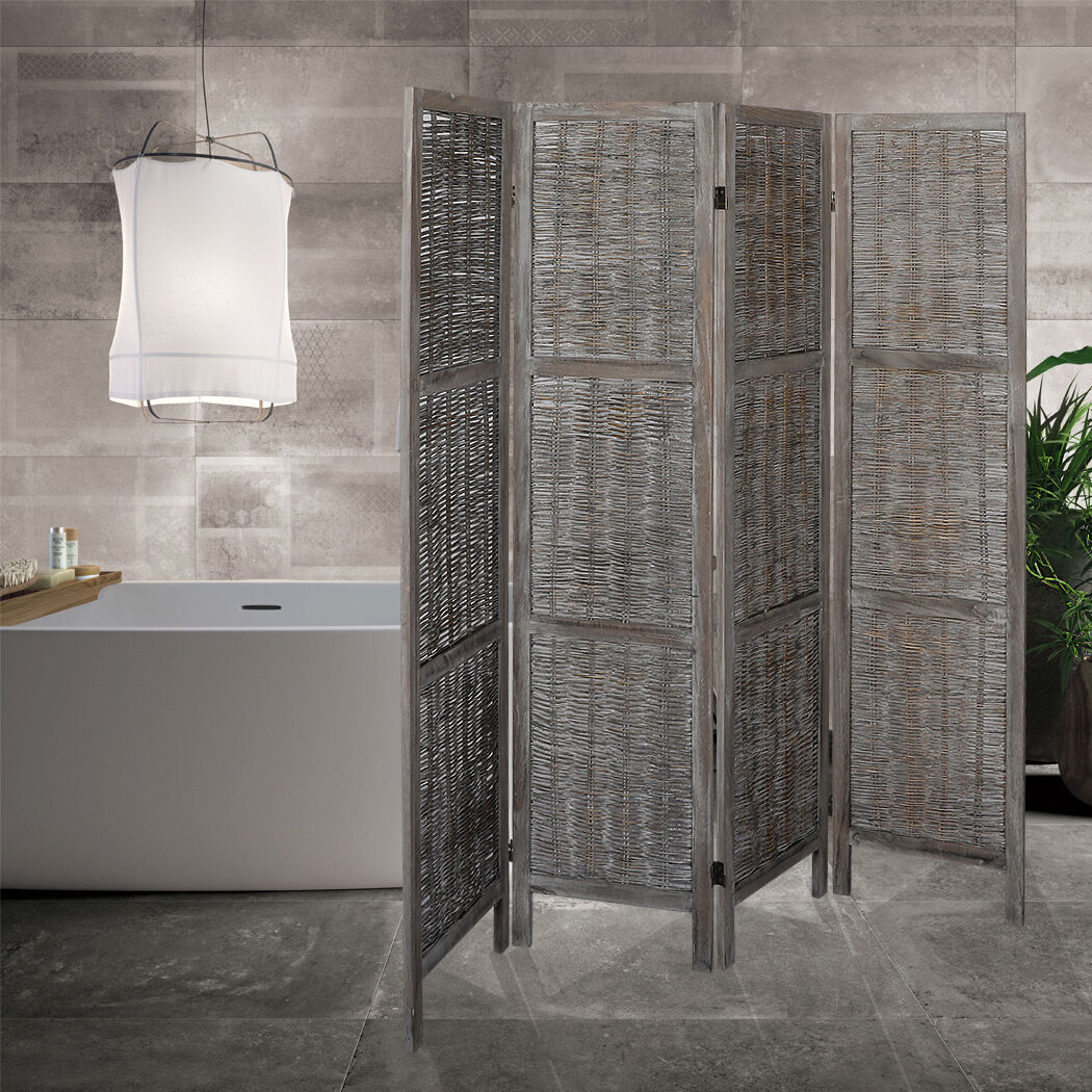 Sherborne Room Divider Screen Privacy Rattan Timber Fold Woven Grey Price