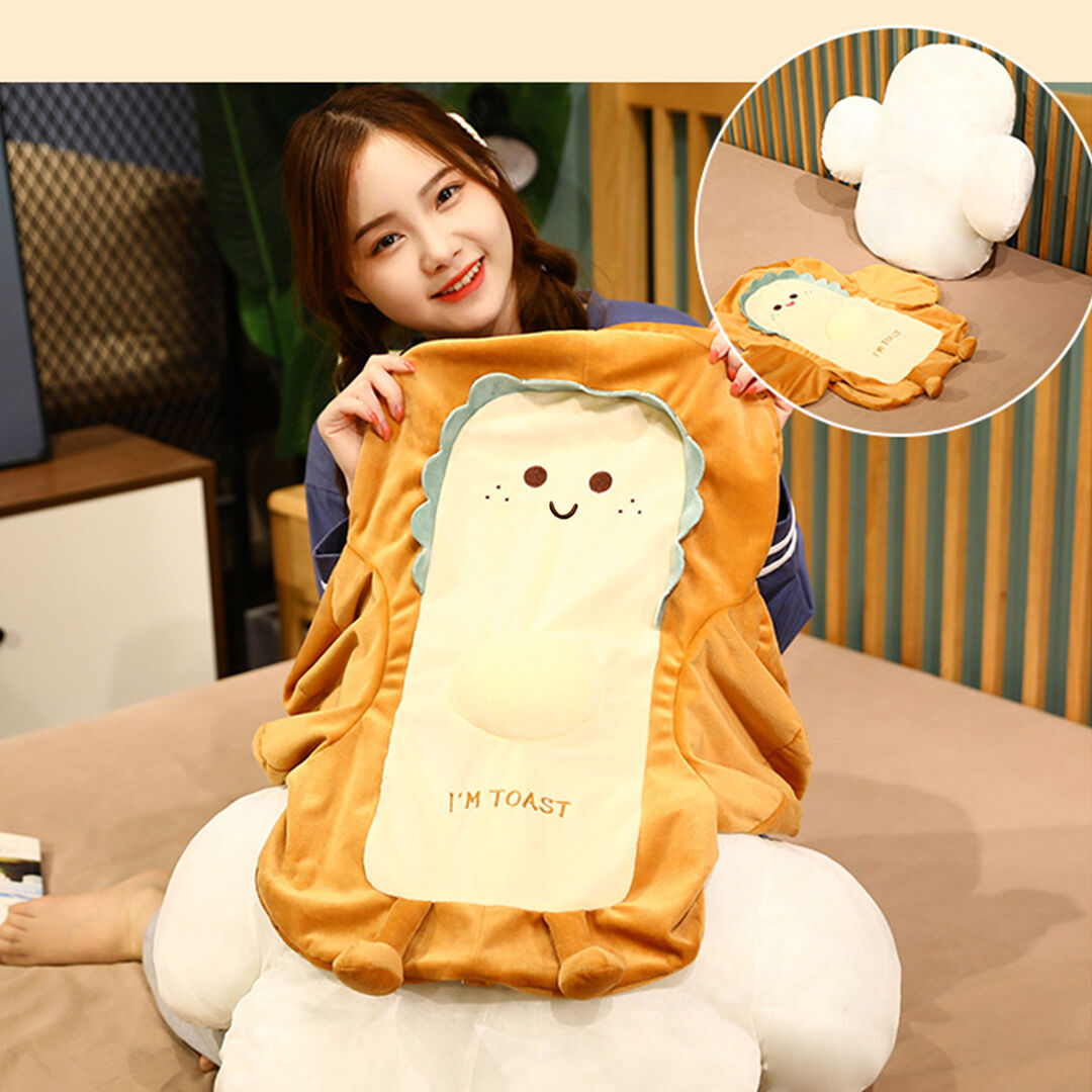 58cm Cute Face Toast Bread Cushion Stuffed Car Seat Plush Cartoon Back Support Pillow Home Decor Price