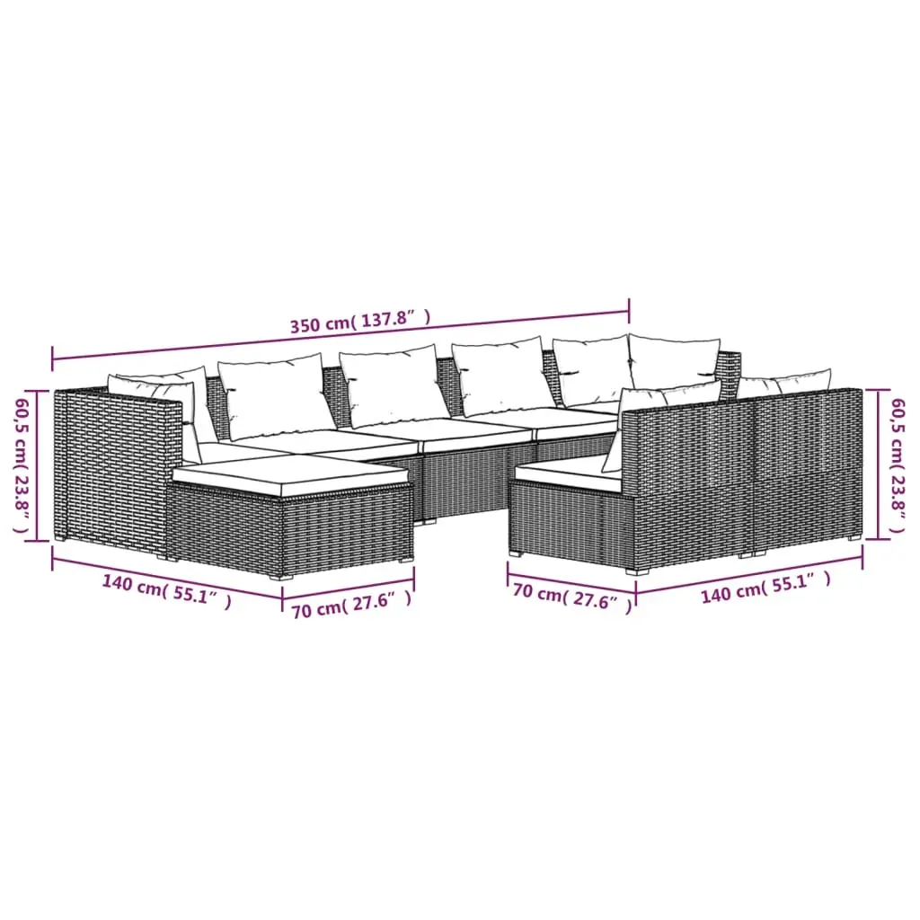 Garden Lounge Set with Cushions Black Poly Rattan Price
