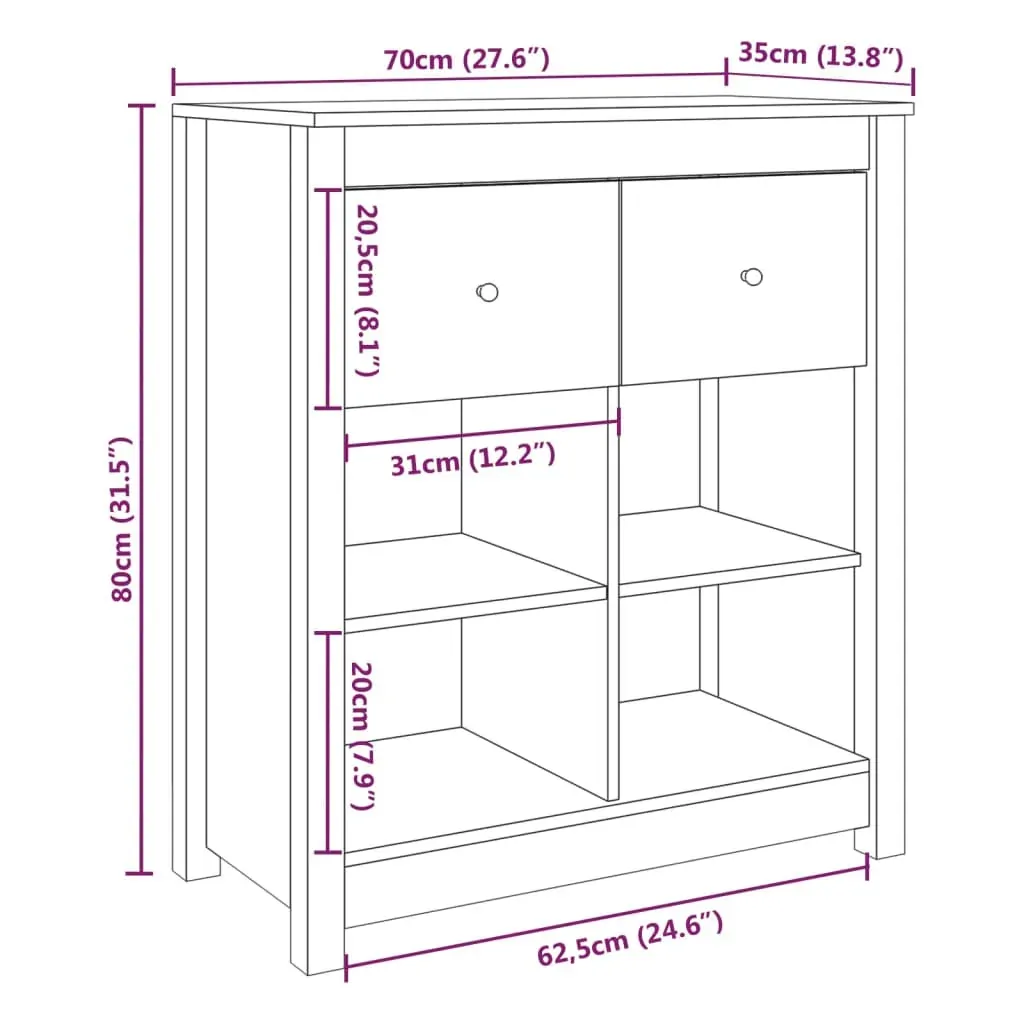 Sideboard 70x35x80 cm Solid Wood Pine Price