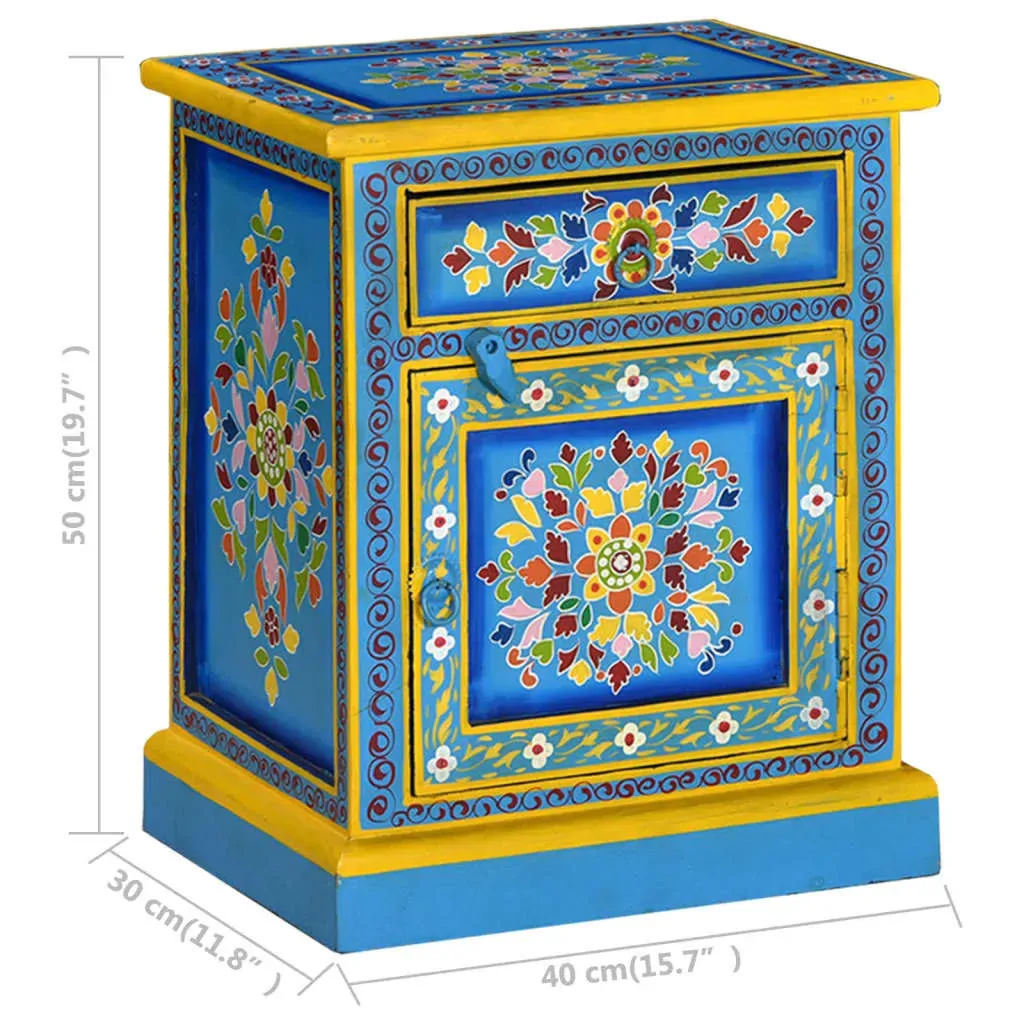 Waltham Bedside Cabinet Solid Mango Wood Turquoise Hand Painted Price