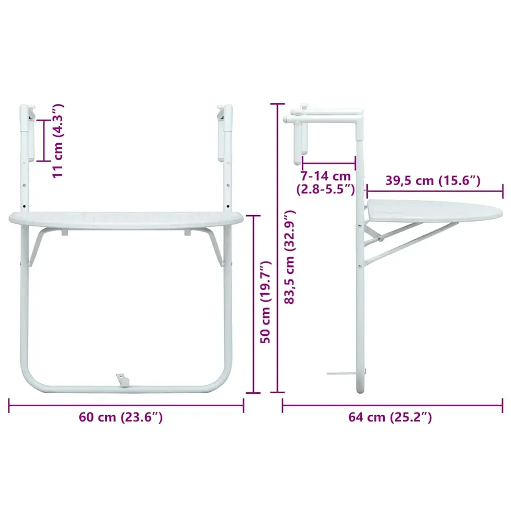 Hanging Balcony Table 60x64x83.5 cm Plastic Rattan Look Price