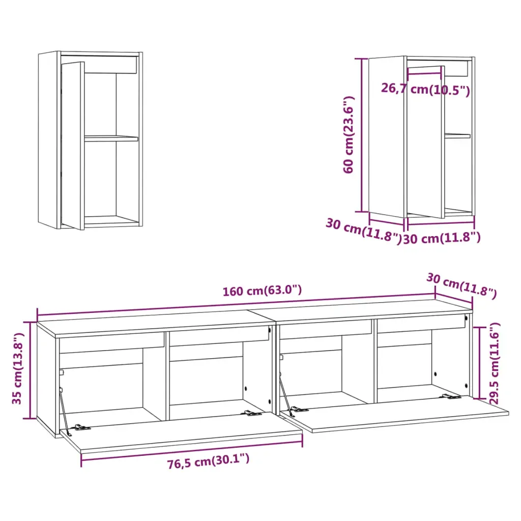 Tewkesbury TV Cabinets 4 pcs Solid Wood Pine Price