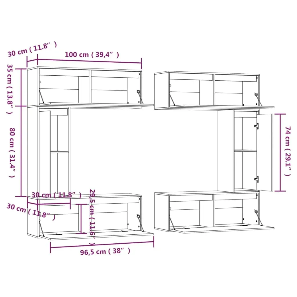 Poinciana TV Cabinets 6 pcs Solid Wood Pine Price