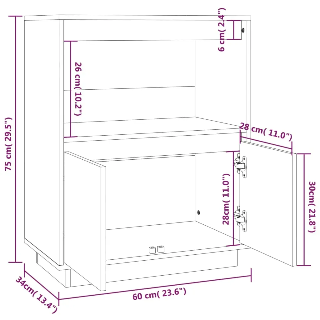 Sideboard 60x34x75 cm Solid Wood Pine Price