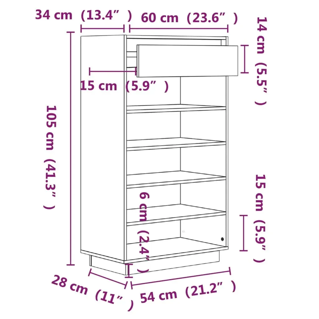 Shoe Cabinet 60x34x105 cm Solid Wood Pine Price