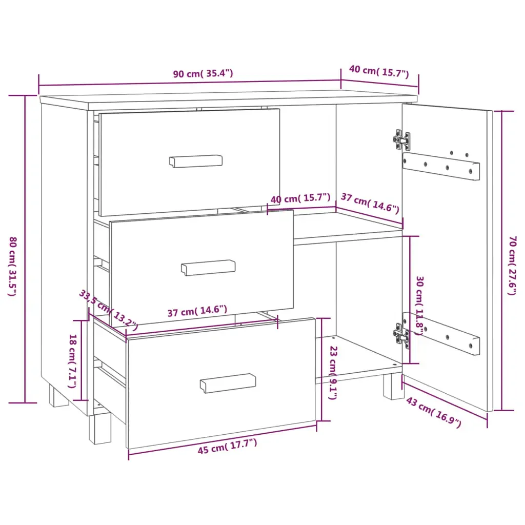 Sideboard 90x40x80 cm Solid Wood Pine Price