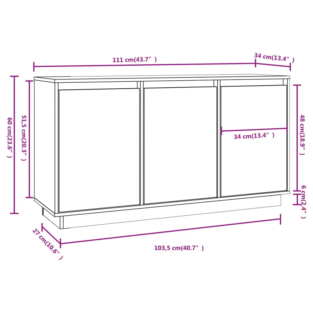 Sideboard 111x34x60 cm Solid Wood Pine Price