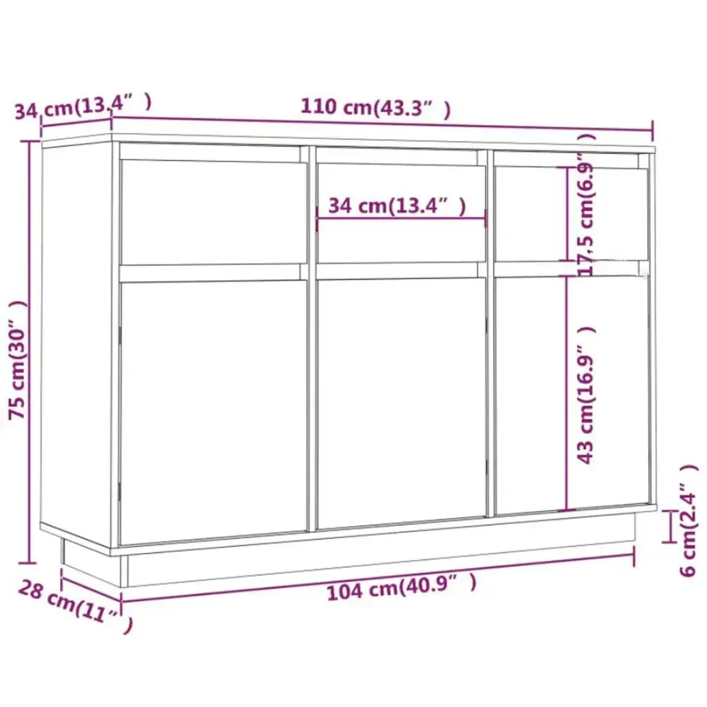 Sideboard 110x34x75 cm Solid Wood Pine Price