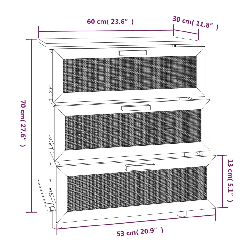 Sideboard 60x30x70 cm Solid Wood Pine and Natural Rattan Price