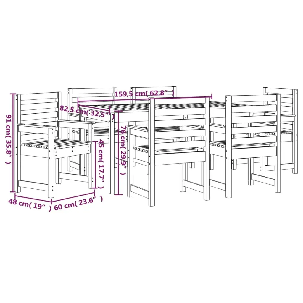 7 Piece Garden Dining Set Solid Pine Wood Price