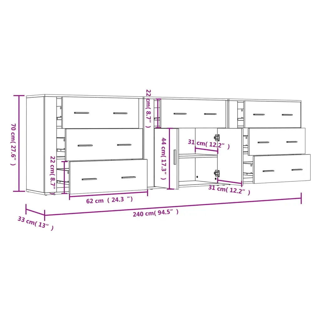Sideboards 3 pcs Engineered Wood Price