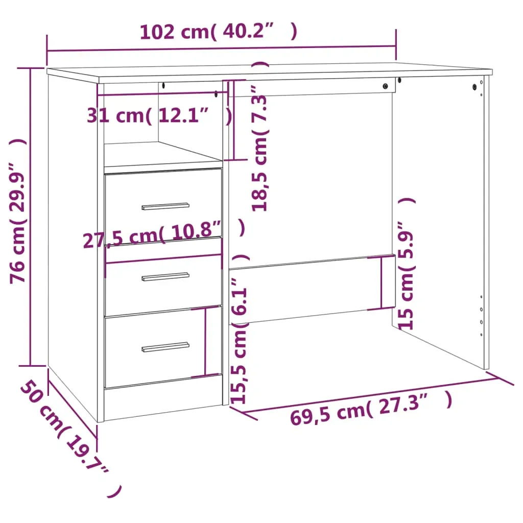 Desk with Drawers 102x50x76 cm Engineered Wood Price