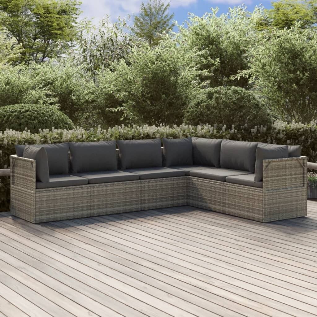 Garden Lounge Set with Cushions Grey Poly Rattan Price