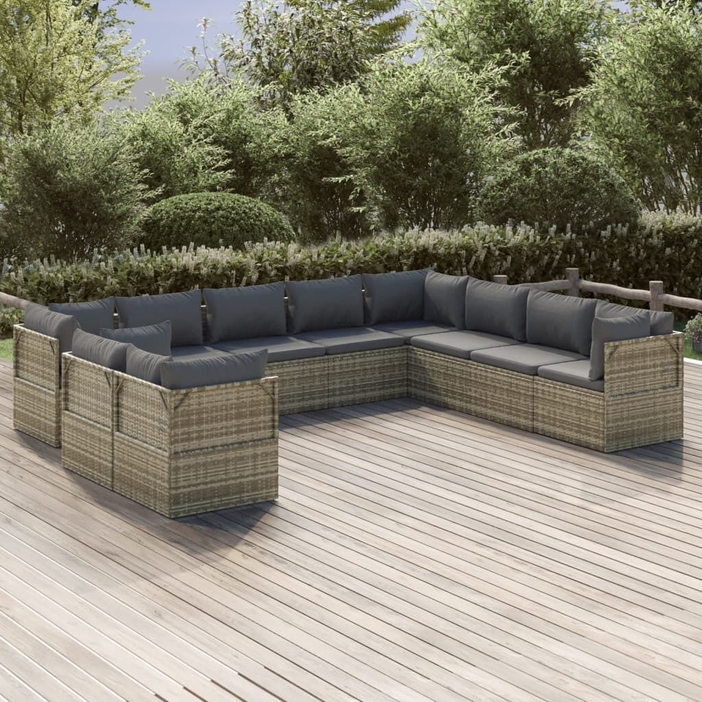 Garden Lounge Set with Cushions Grey Poly Rattan Price