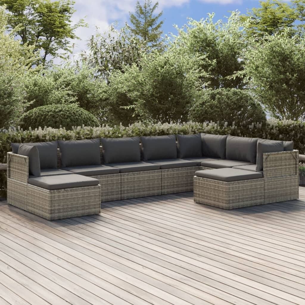 Garden Lounge Set with Cushions Grey Poly Rattan Price