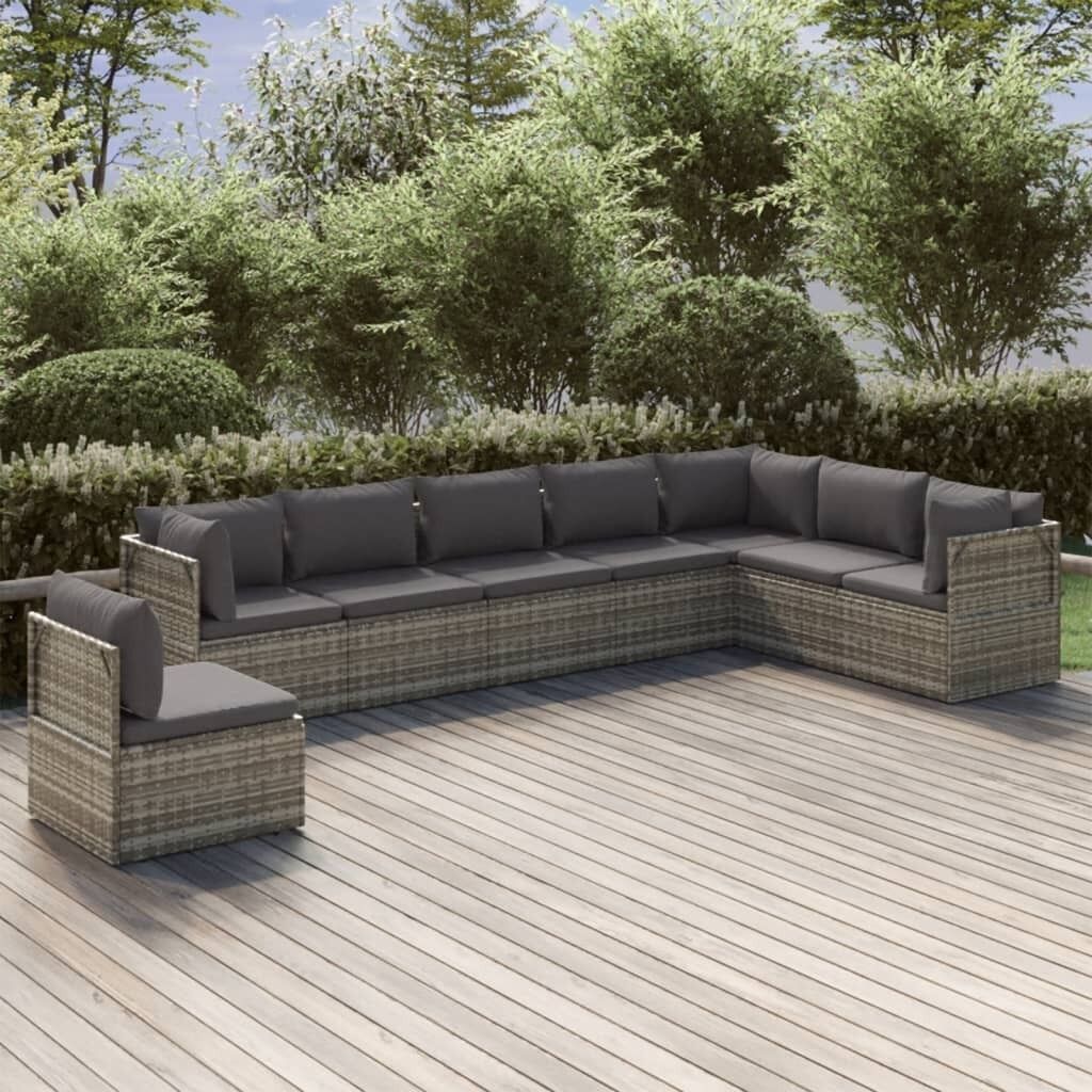 Garden Lounge Set with Cushions Grey Poly Rattan Price
