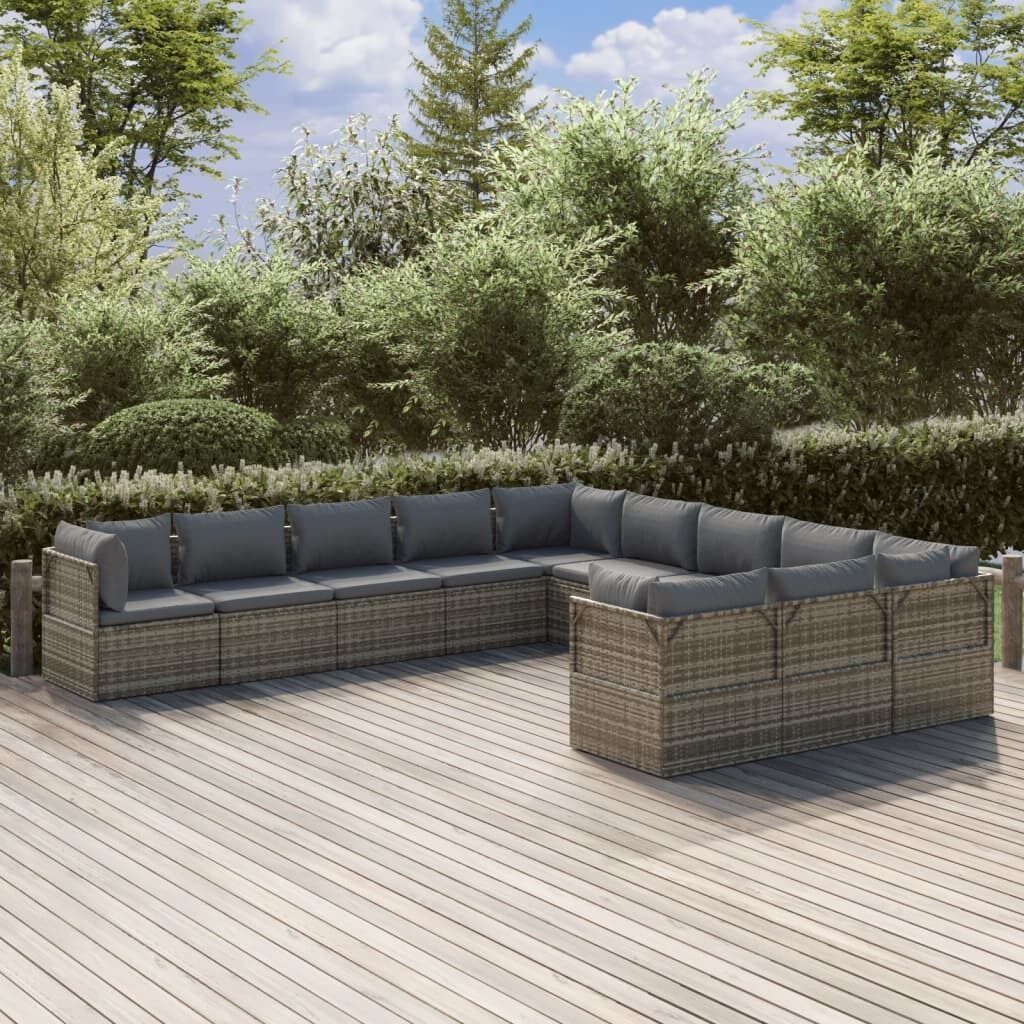 Garden Lounge Set with Cushions Grey Poly Rattan Price