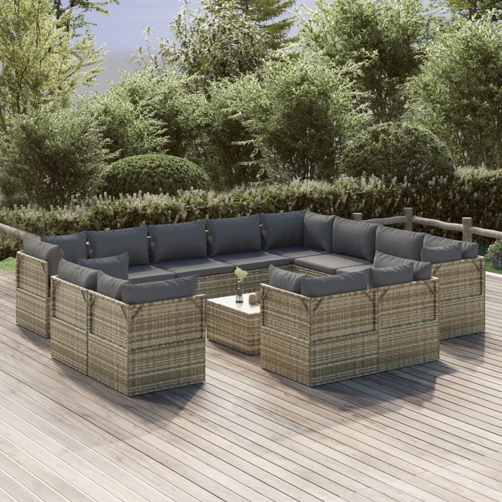 Garden Lounge Set with Cushions Grey Poly Rattan Price