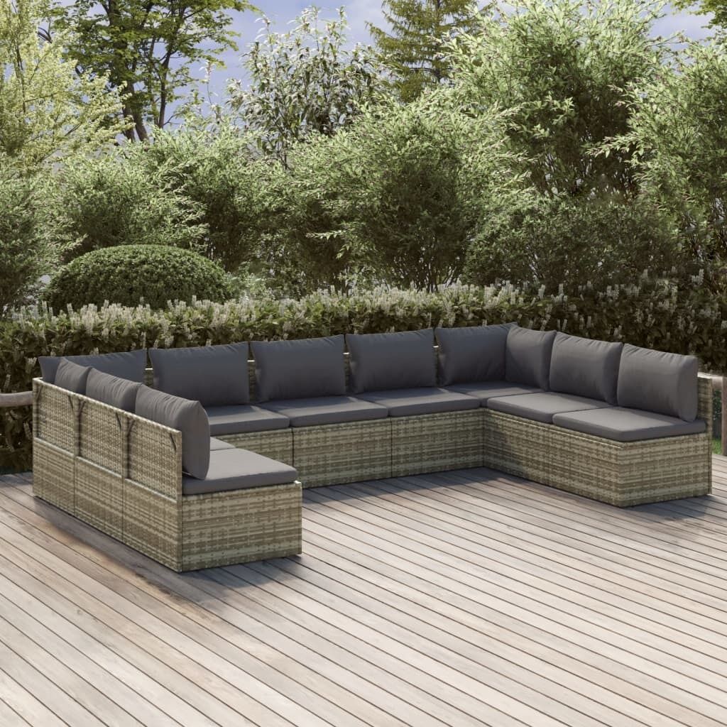 Garden Lounge Set with Cushions Grey Poly Rattan Price