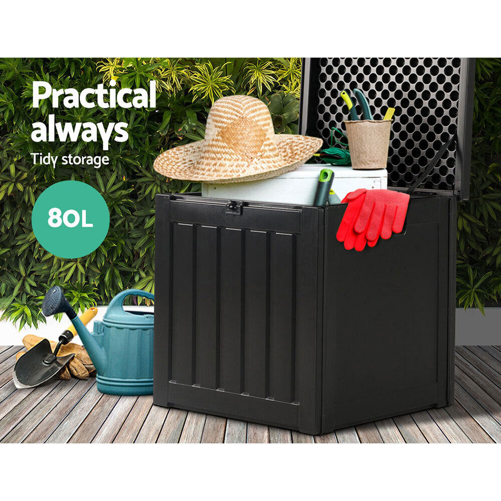 Outdoor Storage Box 80L Container Lockable Garden Toy Tool Shed Black Price