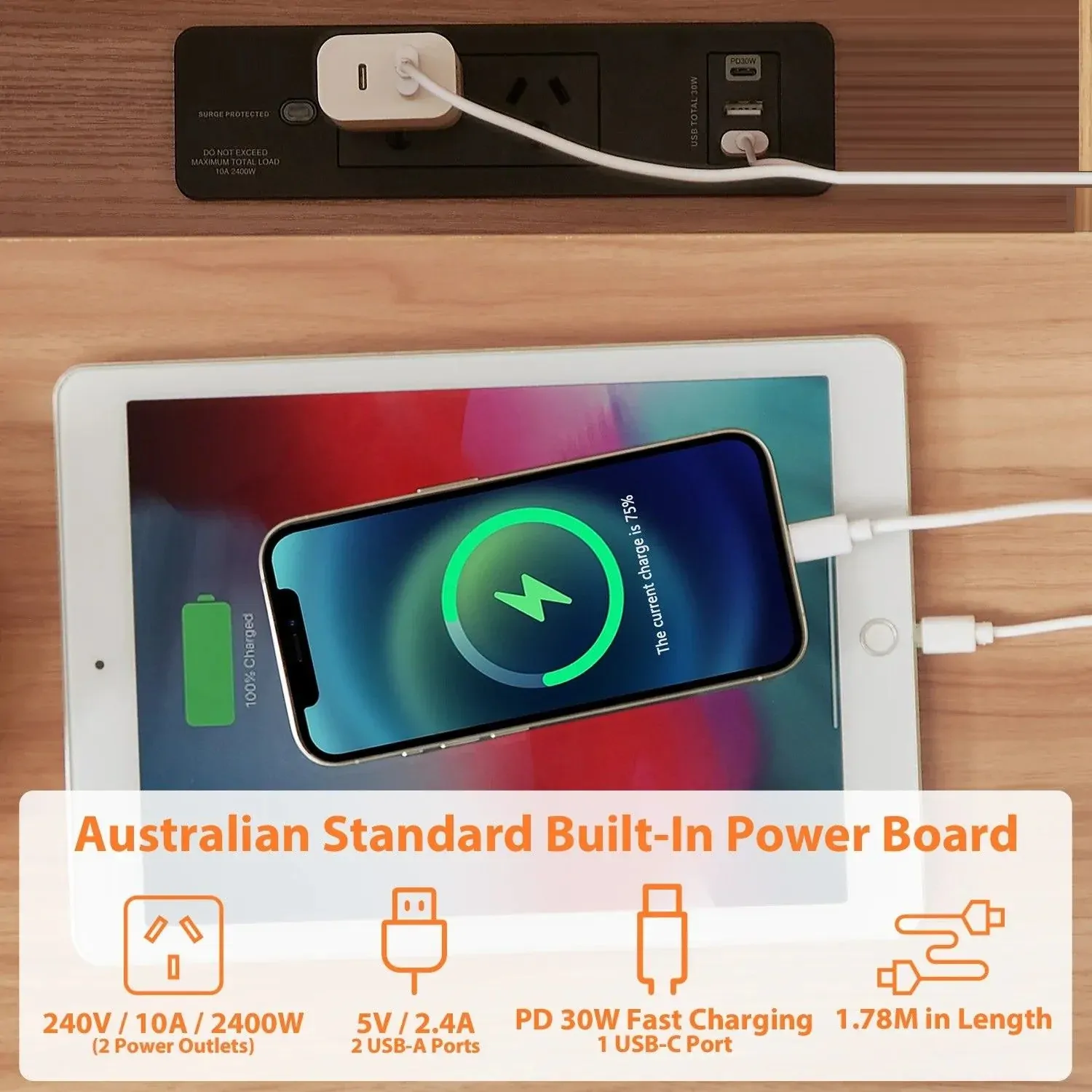 Bedside Table with Powerboard & USB Ports Price