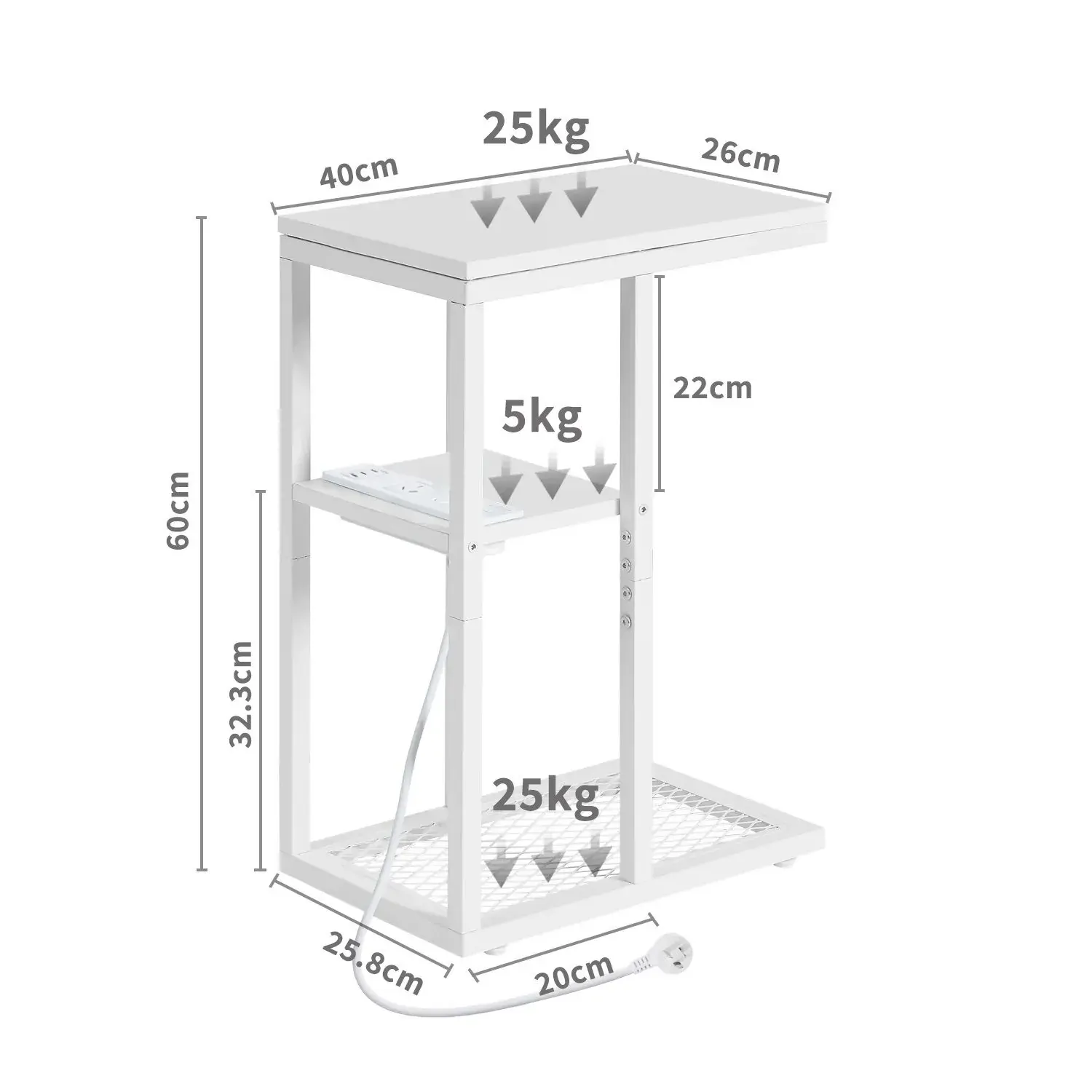Bedside Table with Power - Chic Look, White Price