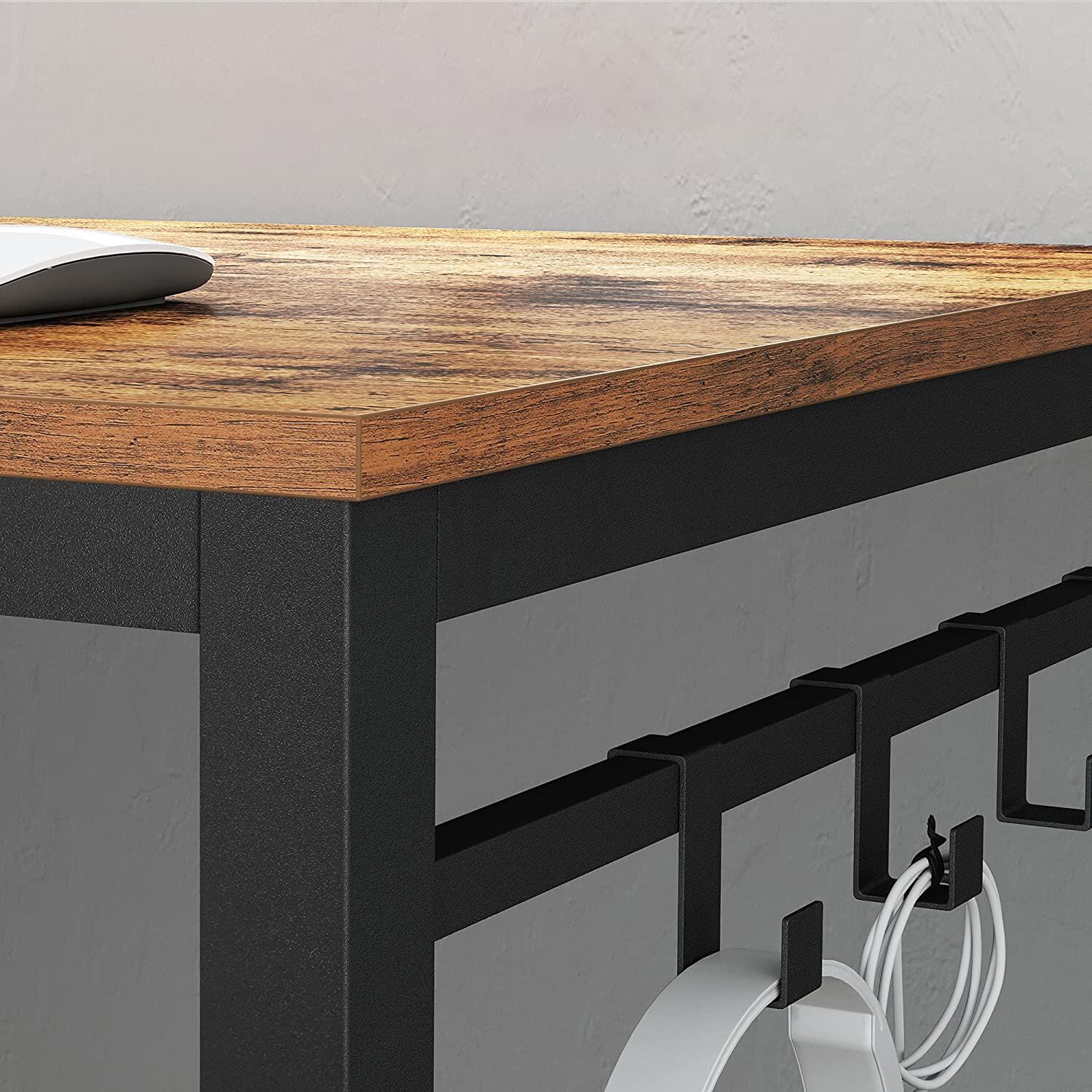 Home Office Desk with 8 Hooks 140 x 60 x 75 cm Rustic Brown and Black Price